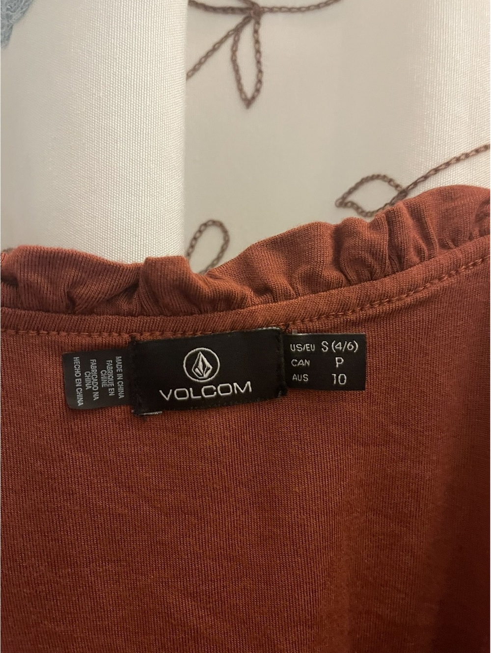 Volcom | S | Rust Brown Ruffle Trim Slip Dress - Picture 3 of 6